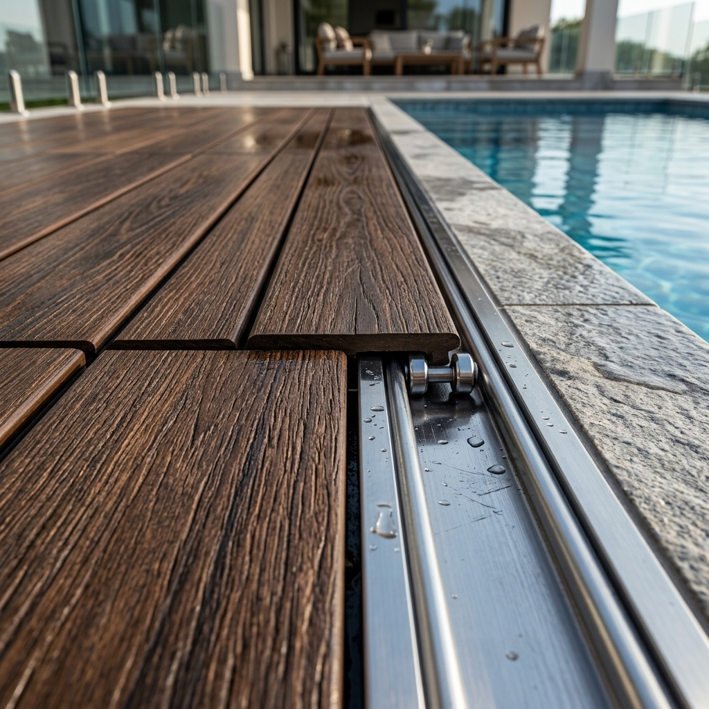 Ahşap kompozit deck ve paslanmaz ray detayı